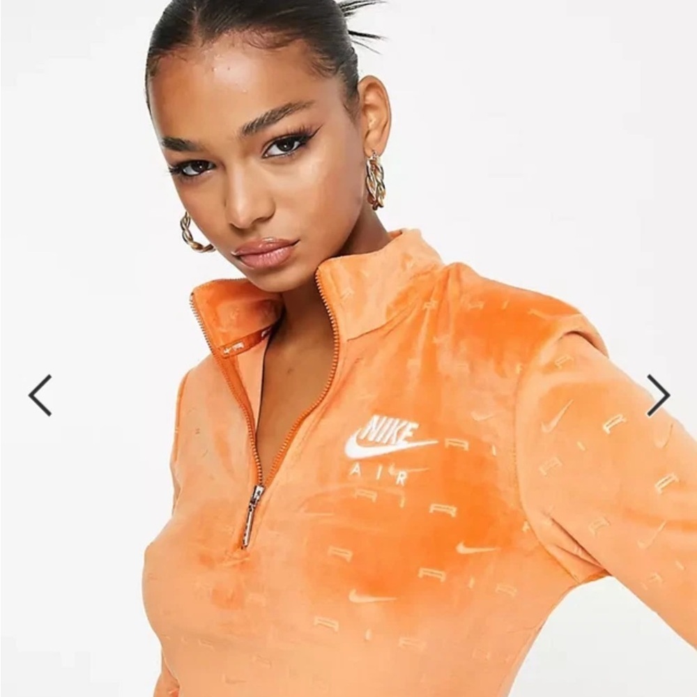 Nike Air All Over Logo 1/4 Zip Velour Long Sleeve Top Size 2X Spice Orange - Picture 4 of 14